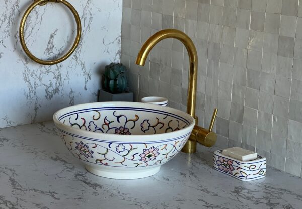 Vasque en céramique fait main – Lavabo marocain authentique avec finition artistique – Image 2