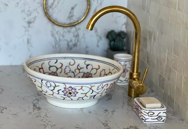 Vasque en céramique fait main – Lavabo marocain authentique avec finition artistique – Image 6