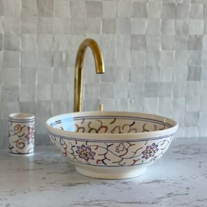Vasque en céramique fait main – Lavabo marocain authentique avec finition artistique