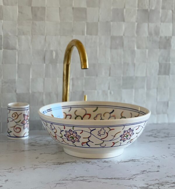 Vasque en céramique fait main – Lavabo marocain authentique avec finition artistique