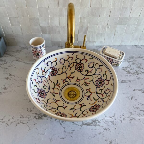 Vasque en céramique fait main – Lavabo marocain authentique avec finition artistique – Image 5